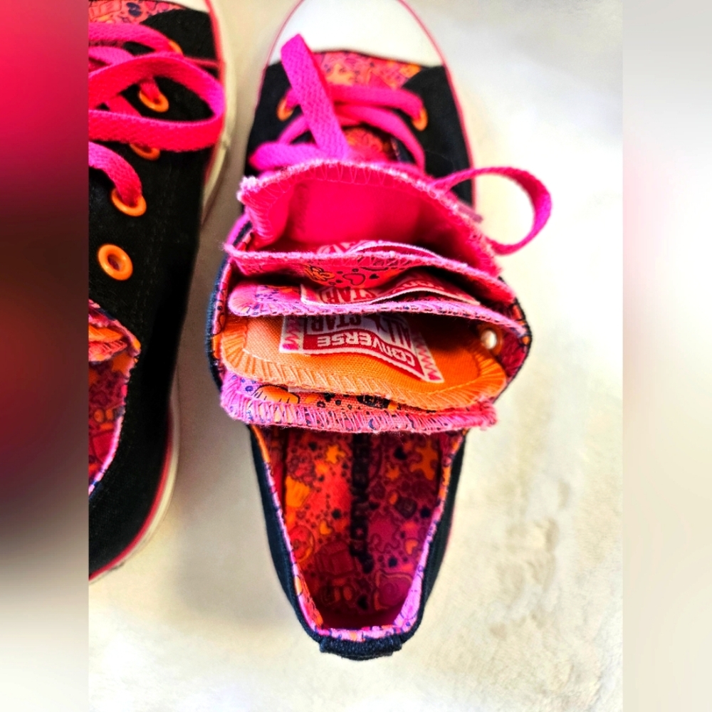 Converse All Star Multi Tongue Pink/Black Junior Sneakers Size 4. - Picture 9 of 11